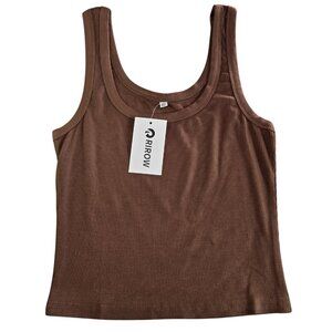 Brown Ribbed Sleeveless Fitted Tank Top - XSmall